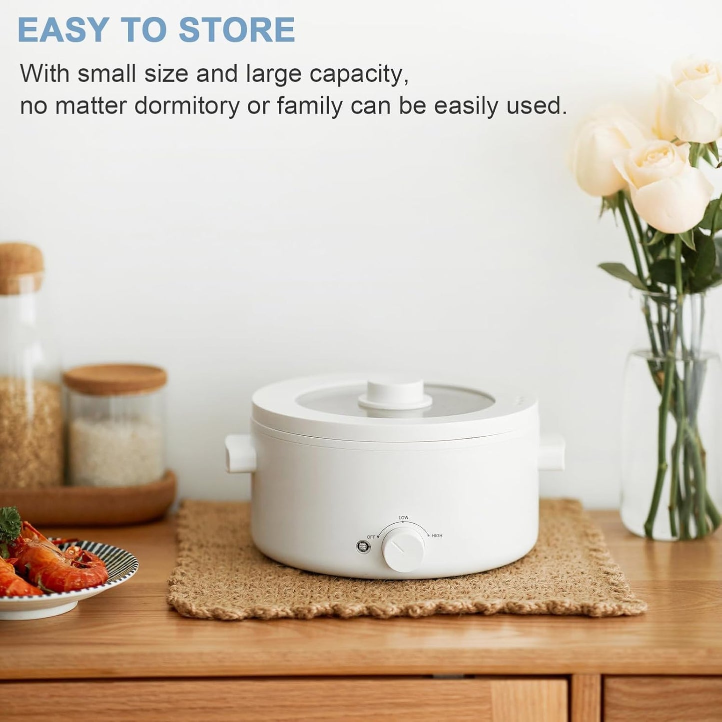 Hot Pot Electric,2L Ceramic Glaze Non-stick Pan, Portable Hot Pot with Dual Power Adjustment, Electric Cooker for Egg, Ramen, Oatmeal,Soup Quick Heating and Overheat Protection