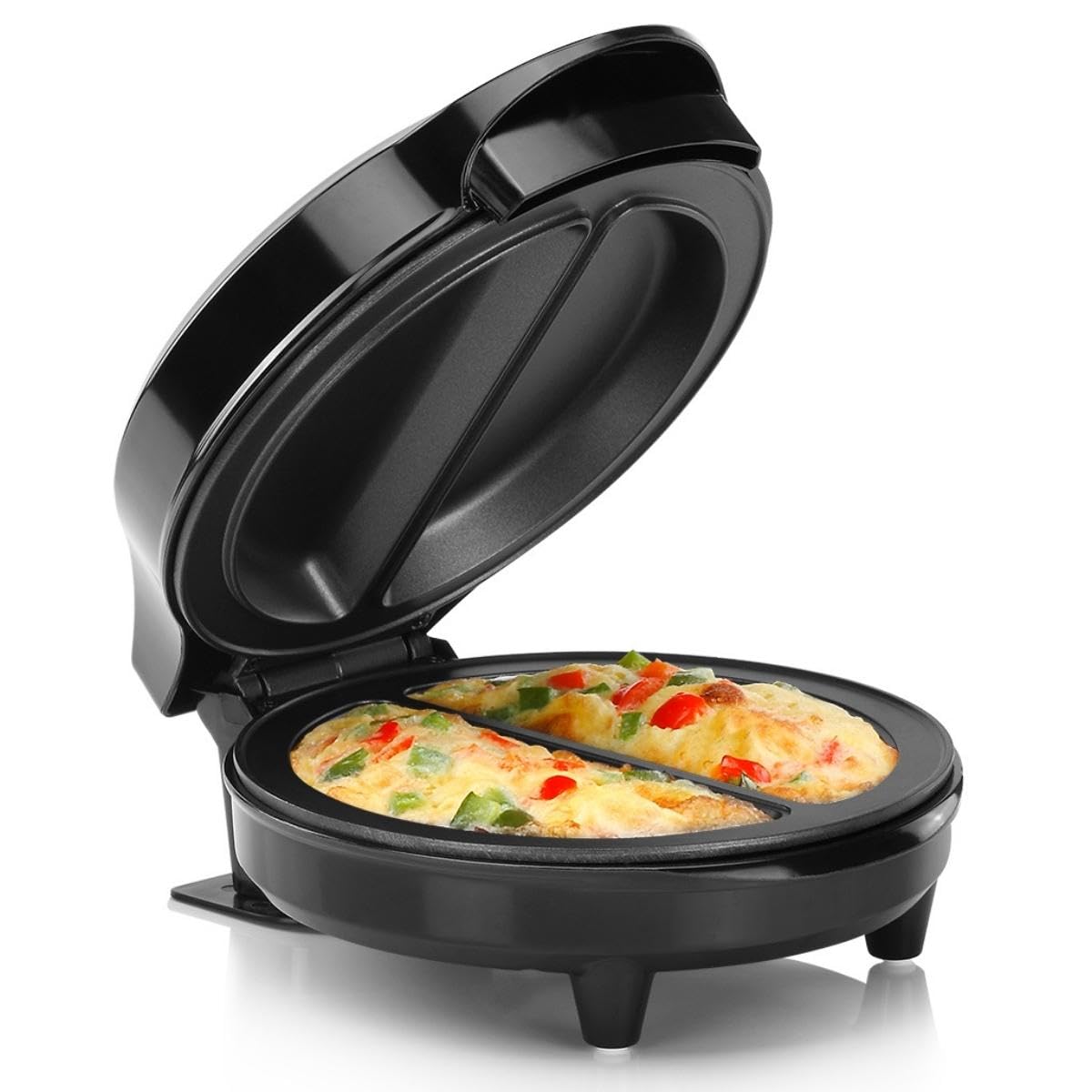 Housewares Stainless Steel 2 Section Omelet & Frittata Maker, Non Stick Coating, Easy To Clean, Indicator Lights, Compact Storage, Prepare Versatile Recipes in Minutes. 2 Portions, Black