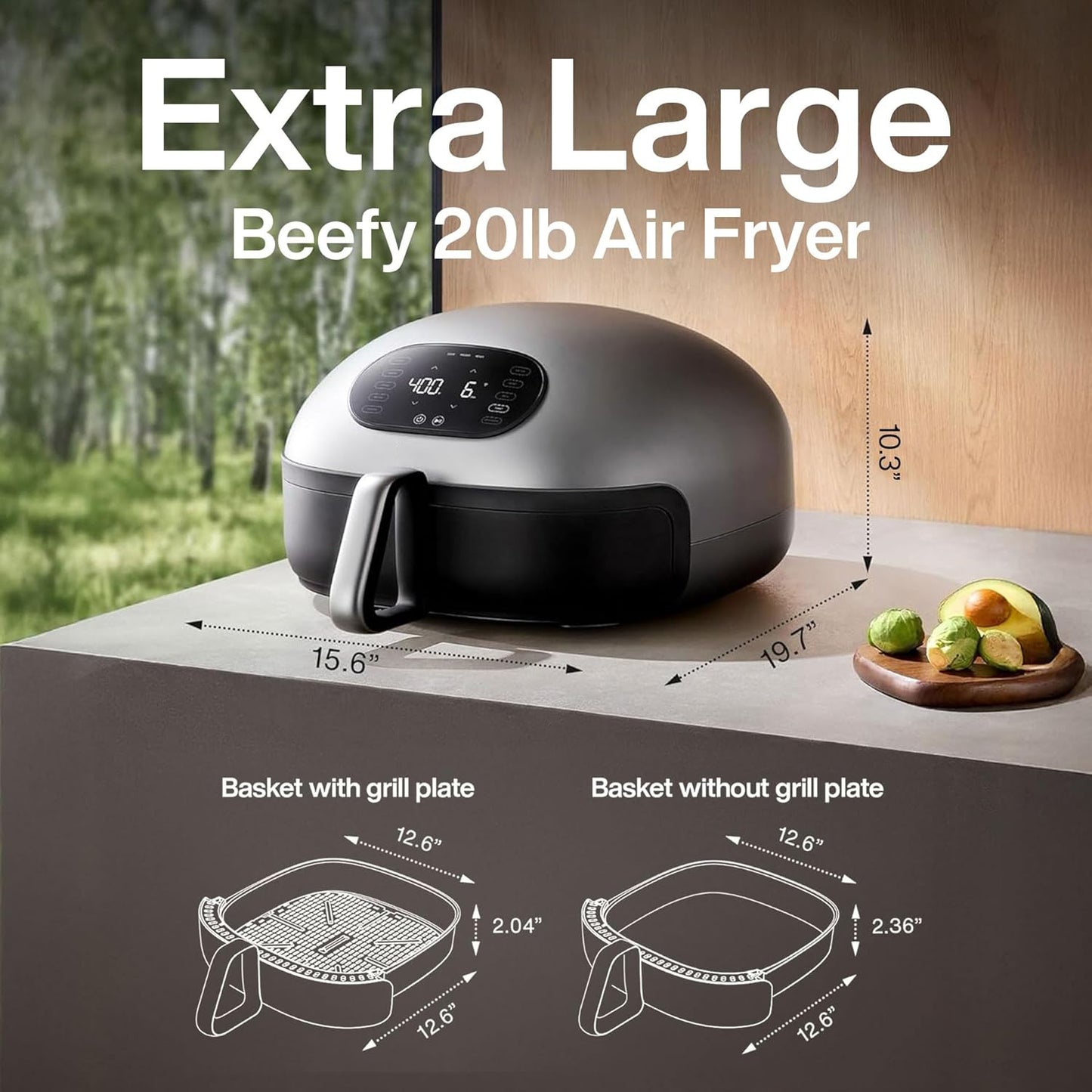 Dome 2 Air Fryer, Extra Large Airfryer with Superior Airflow, Self-Cleaning Smart Digital Fryer with PFAS-Free Basket for Quick Easy Meals, Fits a 12" Pizza or 4-Slice Toast
