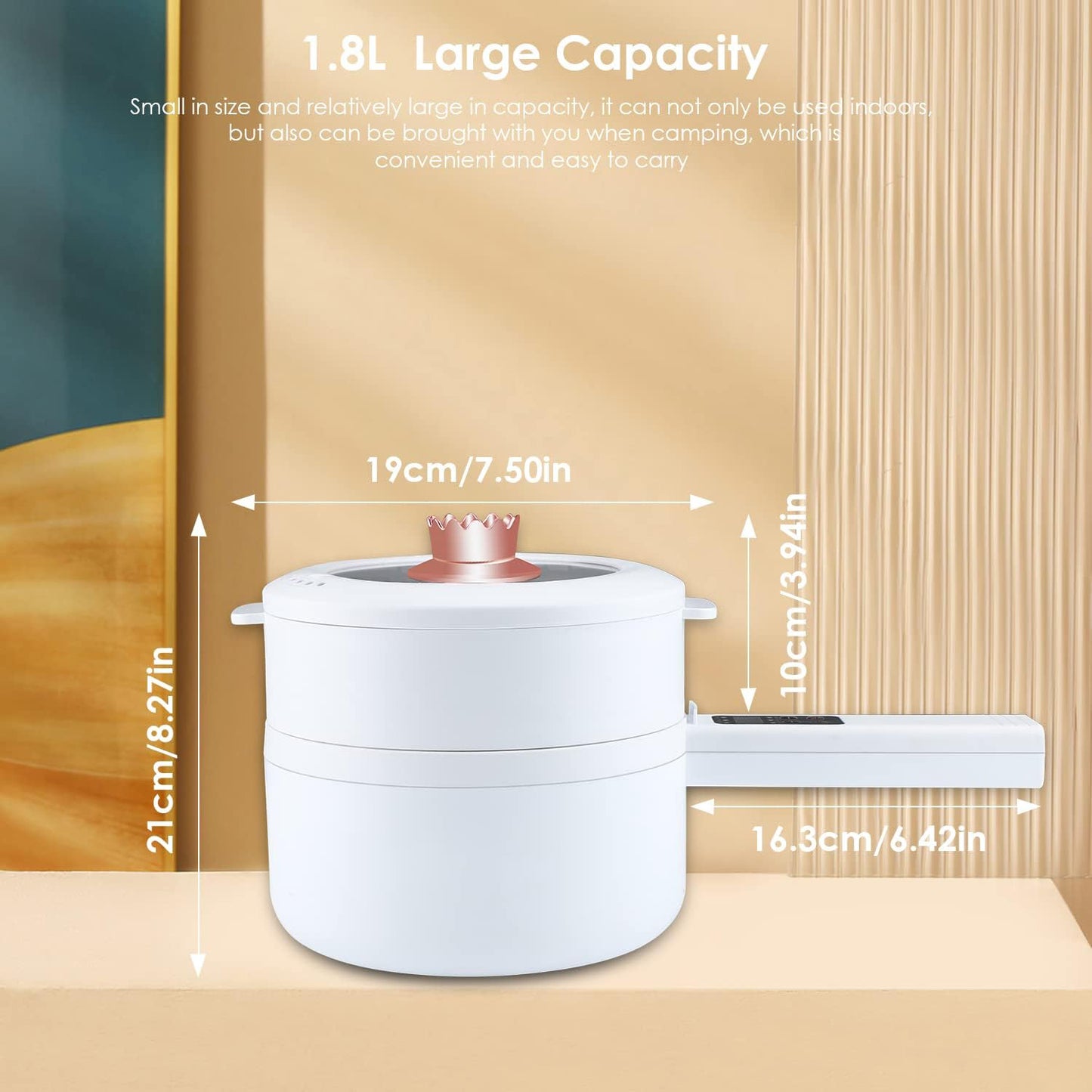 Smart 1.8L Electric Hot Pot – Non-Stick Multifunction Cooker for Ramen, Rice, and Soup, Easy One-Touch Control, Gold Finish