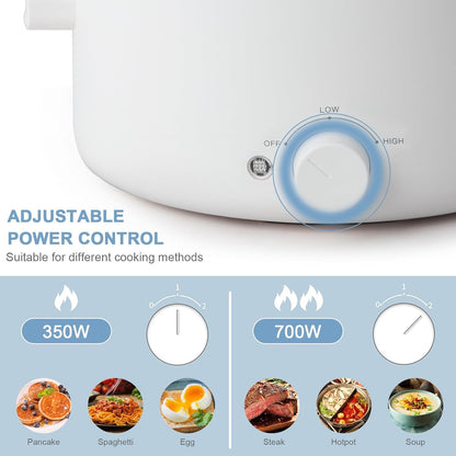 Hot Pot Electric,2L Ceramic Glaze Non-stick Pan, Portable Hot Pot with Dual Power Adjustment, Electric Cooker for Egg, Ramen, Oatmeal,Soup Quick Heating and Overheat Protection