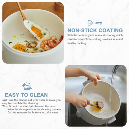Hot Pot Electric,2L Ceramic Glaze Non-stick Pan, Portable Hot Pot with Dual Power Adjustment, Electric Cooker for Egg, Ramen, Oatmeal,Soup Quick Heating and Overheat Protection