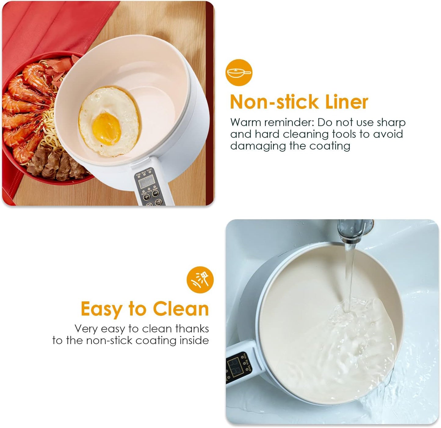 Smart 1.8L Electric Hot Pot – Non-Stick Multifunction Cooker for Ramen, Rice, and Soup, Easy One-Touch Control, Gold Finish