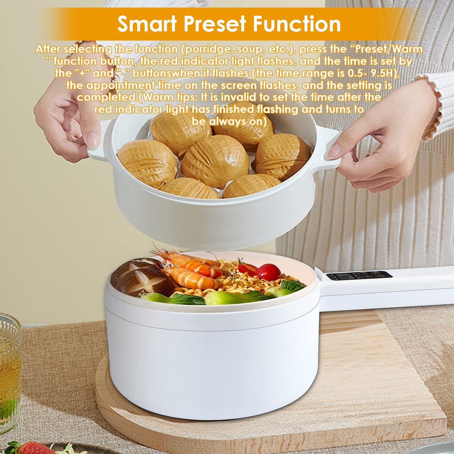 Smart 1.8L Electric Hot Pot – Non-Stick Multifunction Cooker for Ramen, Rice, and Soup, Easy One-Touch Control, Gold Finish