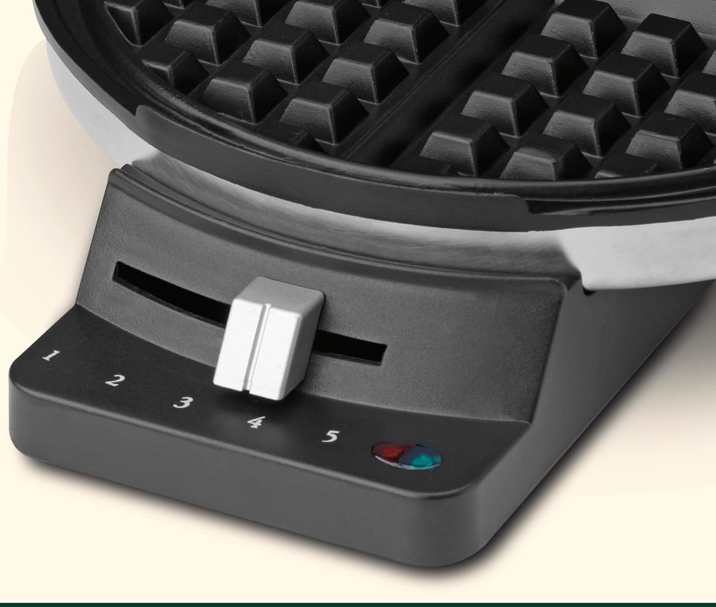 1250W Round Classic Waffle Maker with 5 Browning Settings, Brushed Stainless Steel